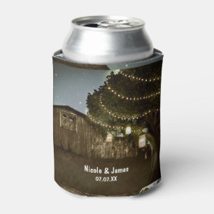 Rustic Barn & Tree Lights Wedding Can Cooler
