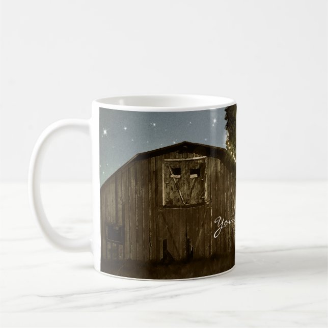 Rustic Barn & Tree String Lights Coffee Mug (Left)
