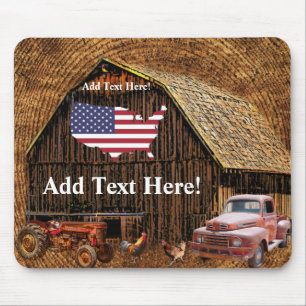 Rustic Barn Truck Tractor American Flag Mouse Pad