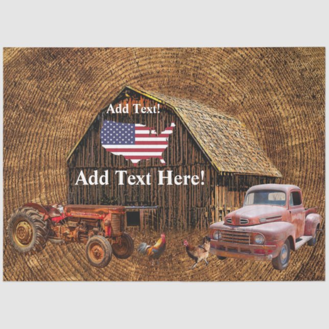 Rustic Barn Truck Tractor American Flag Tissue Paper (Front)