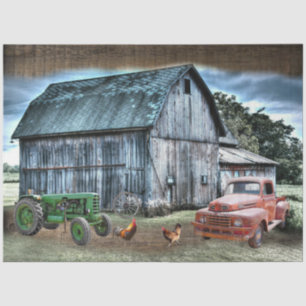 Rustic Barn Vintage Tractor Truck Farm Tissue Paper