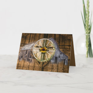 Rustic Barn Wagon Wheel Sunflower Card