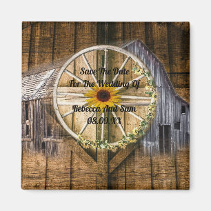 Rustic Barn Wagon Wheel Sunflower Magnet