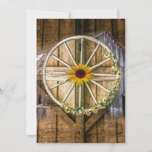 Rustic Barn Wagon Wheel Sunflower Thank You Card