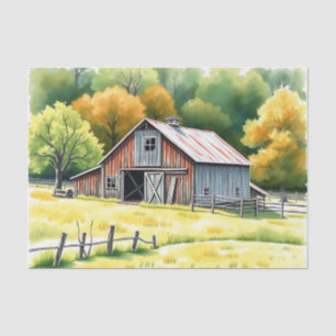 Rustic Barn Watercolor Surrounded by Fields Tissue Paper