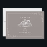 Rustic Barn Wedding Amethyst Grey Save The Date<br><div class="desc">Illustration of rustic barn at top with line art botanical border.  Background is amethyst grey.</div>