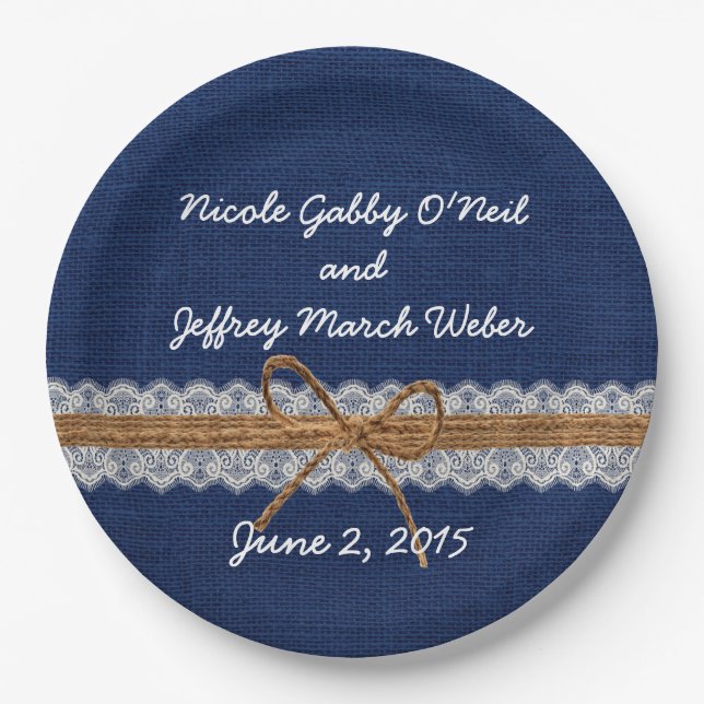 Rustic Barn Wedding Burlap Fall Wedding Paper Plate (Front)