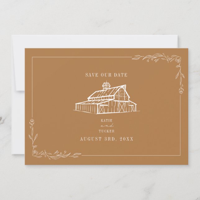Rustic Barn Wedding Goldenrod Save The Date (Front)