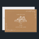 Rustic Barn Wedding Goldenrod Save The Date<br><div class="desc">Illustration of rustic barn at top with line art botanical border.  Background is Goldenrod.</div>