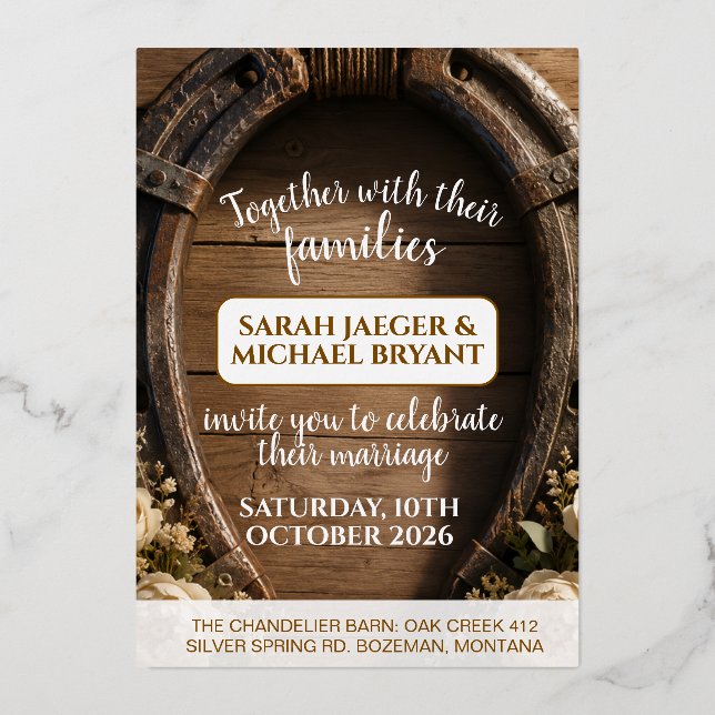 Rustic Barn Wedding Horseshoe Floral Invitation (Front)