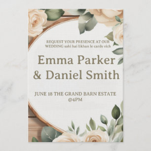 Rustic Barn Wedding Invitation with String Lights 