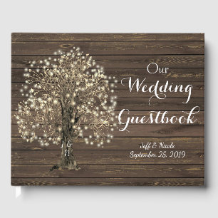Rustic Barn Wedding String Lights Mason Jar Guest Book