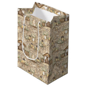Rustic Barn Wedding Watercolor Florals & Lights Medium Gift Bag