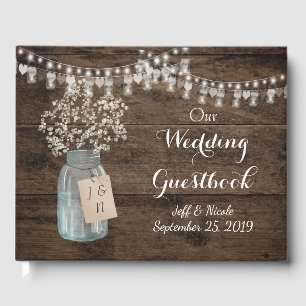Rustic Barn Wedding Wood Mason Jar Babys Breath Guest Book