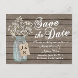 Rustic Barn Wedding Wood Mason Jar Babys Breath Postcard