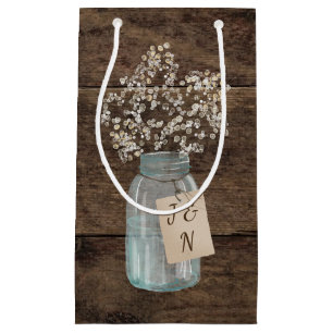 Rustic Barn Wedding Wood Mason Jar Babys Breath Small Gift Bag