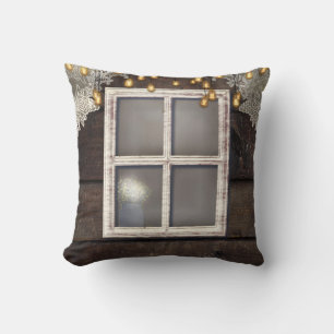 Rustic Barn Window Lace Romantic Elegant Farmhouse Cushion