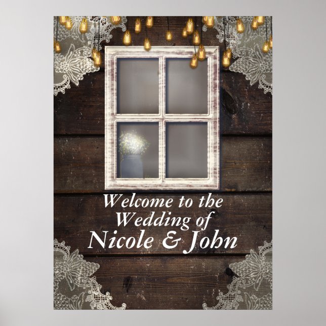 Rustic Barn Window & Lights Rustic Banner Poster (Front)