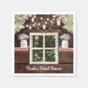 Rustic Barn Window Tree & Mason Jar Wedding Napkin