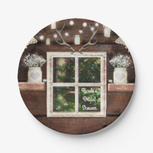 Rustic Barn Window Tree & Mason Jar Wedding Paper Plate