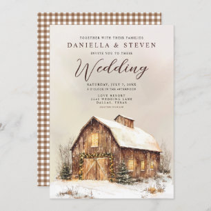 Rustic Barn with Winter Snow Wedding Invitation