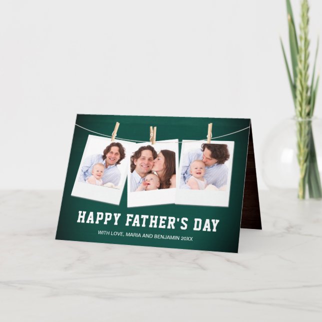 Rustic Barn Wood 3 Photo Collage Father's Day Card (Front)
