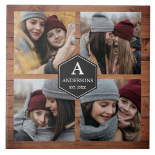 Rustic Barn Wood 4 Pictures Family Photo Collage Ceramic Tile