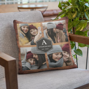 Rustic Barn Wood 4 Pictures Family Photo Collage Cushion
