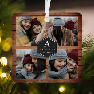 Rustic Barn Wood 4 Pictures Family Photo Collage Metal Tree Decoration