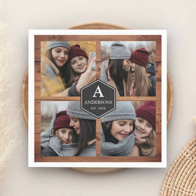 Rustic Barn Wood 4 Pictures Family Photo Collage Napkin (Creator Uploaded)