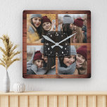 Rustic Barn Wood 4 Pictures Family Photo Collage Square Wall Clock<br><div class="desc">Upload your favourite photos to make your own unique personalised keepsake photo gift.</div>