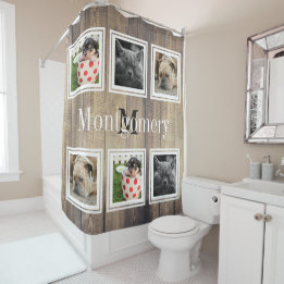 Rustic Barn Wood 6 Family Photos & Family Name Shower Curtain