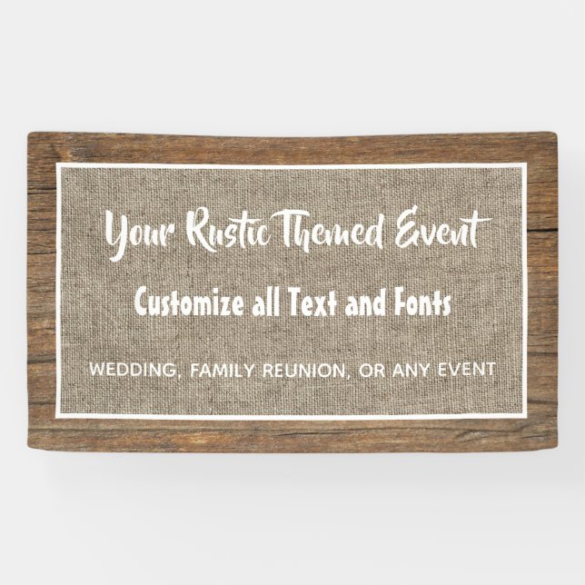 Rustic barn wood and burlap custom event banner (Horizontal)