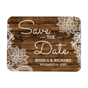 Rustic Barn Wood and Lace   Save the Date Magnet