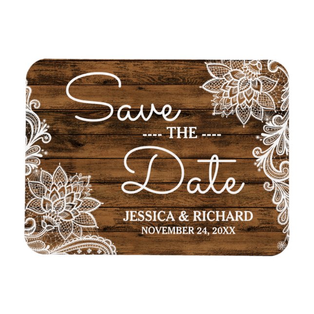 Rustic Barn Wood and Lace | Save the Date Magnet (Horizontal)