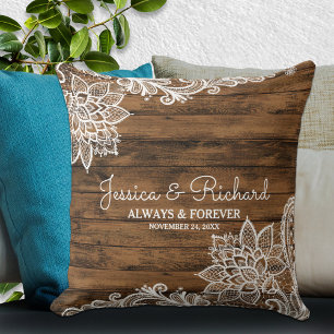 Rustic Barn Wood and Lace Wedding Pillow