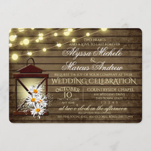 Rustic Barn Wood and Lantern with Daisies Invitation