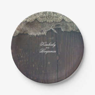 Rustic Barn Wood and Shabby Burlap Lace Old Paper Plate