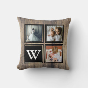 Rustic Barn Wood Antlers Family Photo Cushion