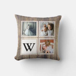Rustic Barn Wood Antlers Family Photo Cushion