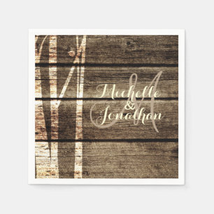 Rustic Barn Wood Birch Trees Wedding Napkin