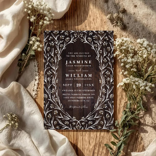 Rustic Barn Wood Boho Floral Chic QR Code Wedding Invitation