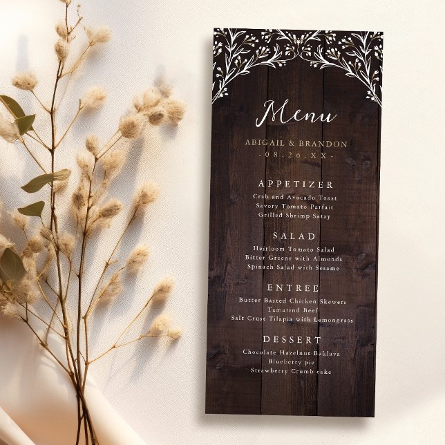Rustic Barn Wood Boho Floral Country Wedding Menu (Creator Uploaded)