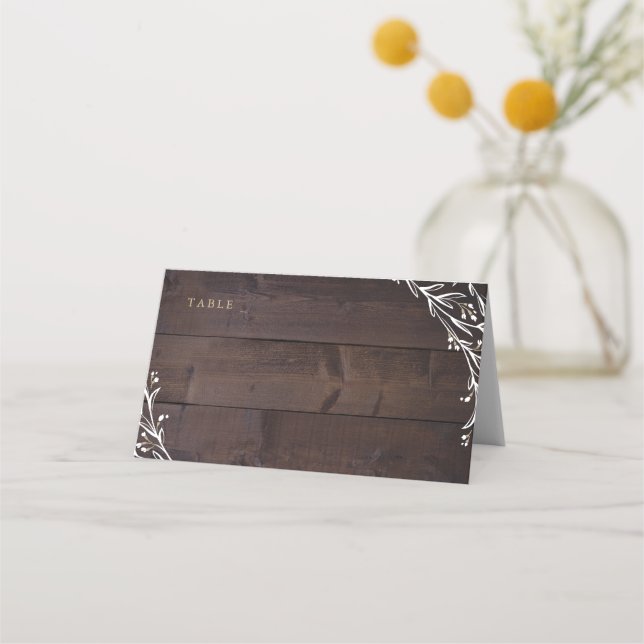 Rustic Barn Wood Boho Floral Country Wedding Place Card (Front)