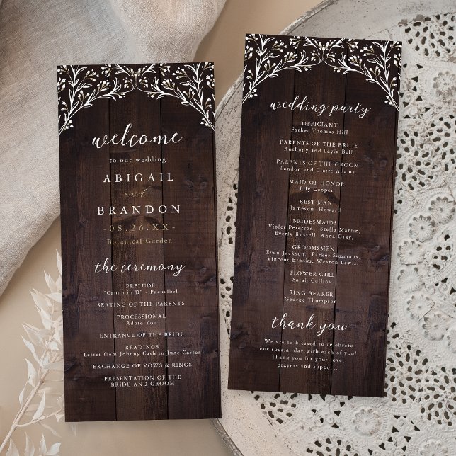 Rustic Barn Wood Boho Floral Country Wedding Program (Rustic Barn Wood Boho Floral Country Wedding Program)