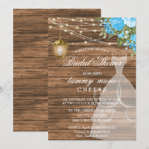 Rustic Barn Wood Bridal Shower - Baby Blue Invitation