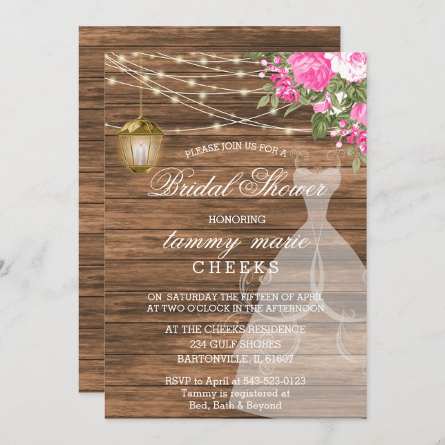 Rustic Barn Wood Bridal Shower - Pink Invitation (Front/Back)