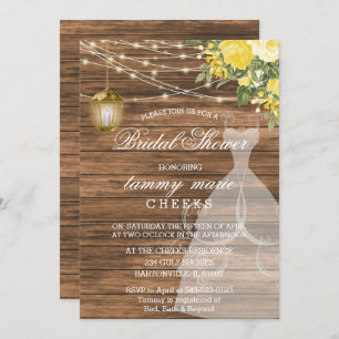 Rustic Barn Wood Bridal Shower - Yellow Invitation