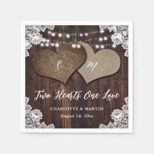 Rustic Barn Wood Burlap Lace Monogram Wedding Napkin