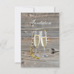 rustic barn wood champagne western country wedding invitation